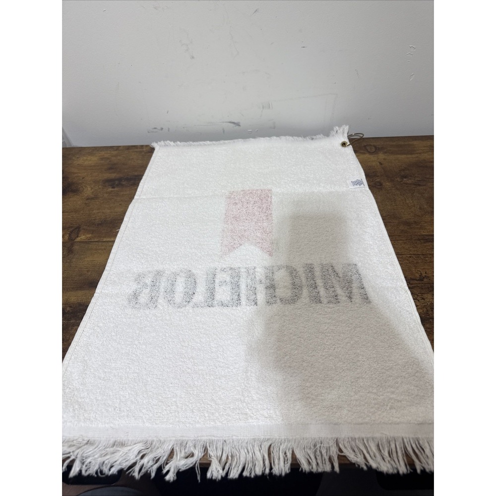 VINTAGE MICHELOB BEER LOGO 16"x24" WHITE TERRY CLOTH GOLF TOWEL w/ Clasp - Picture 4 of 5